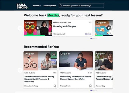 skillshare interface